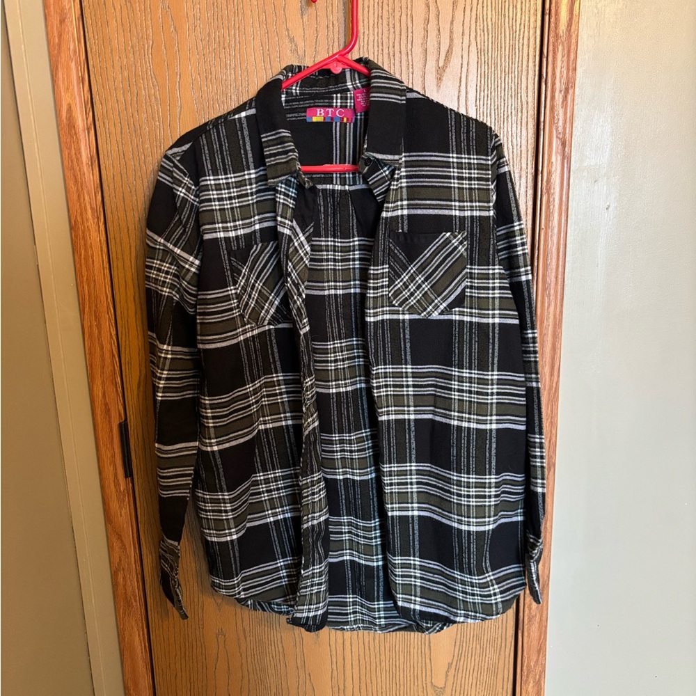 Black and White Plaid Button-Down Flannel